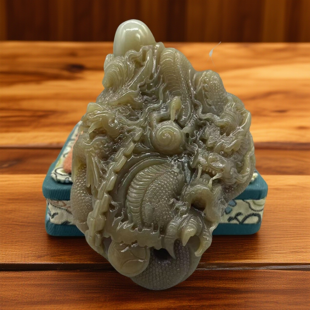 A049 和田玉手把件双龙戏珠 LY9321115935