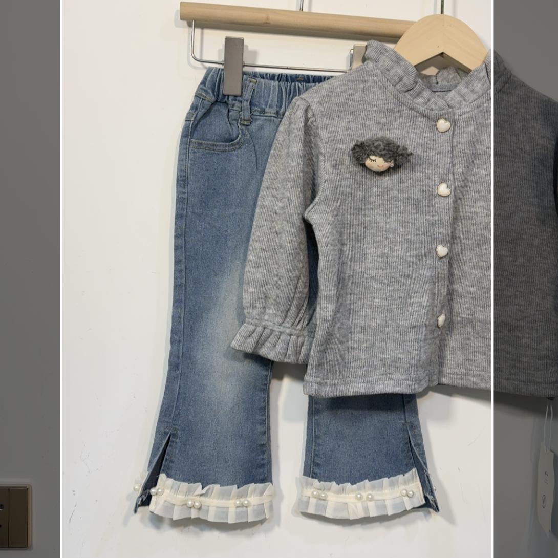 女童春款韩版花边微喇牛仔裤88083