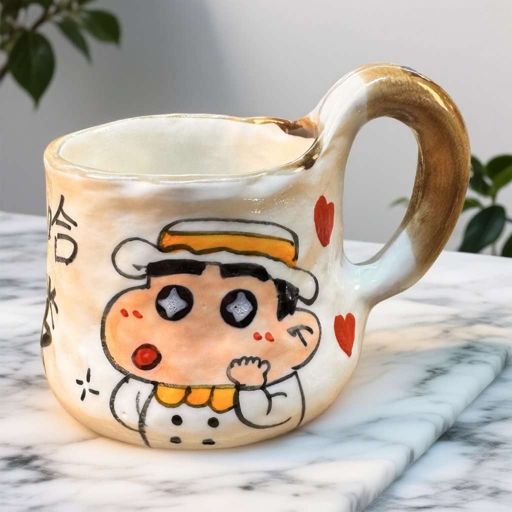 蜡笔小新高白泥手工手绘单杯陶瓷水杯杯子马克杯