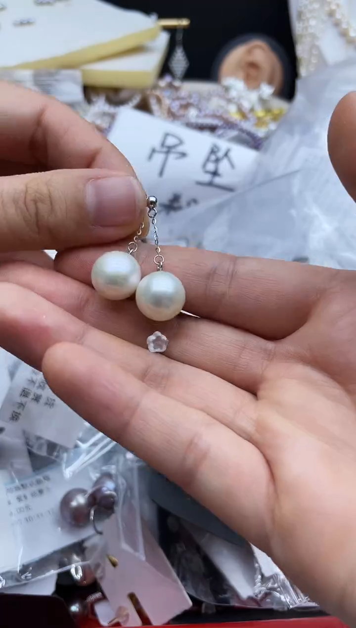 银S925镶嵌耳饰淡水珍珠耳环