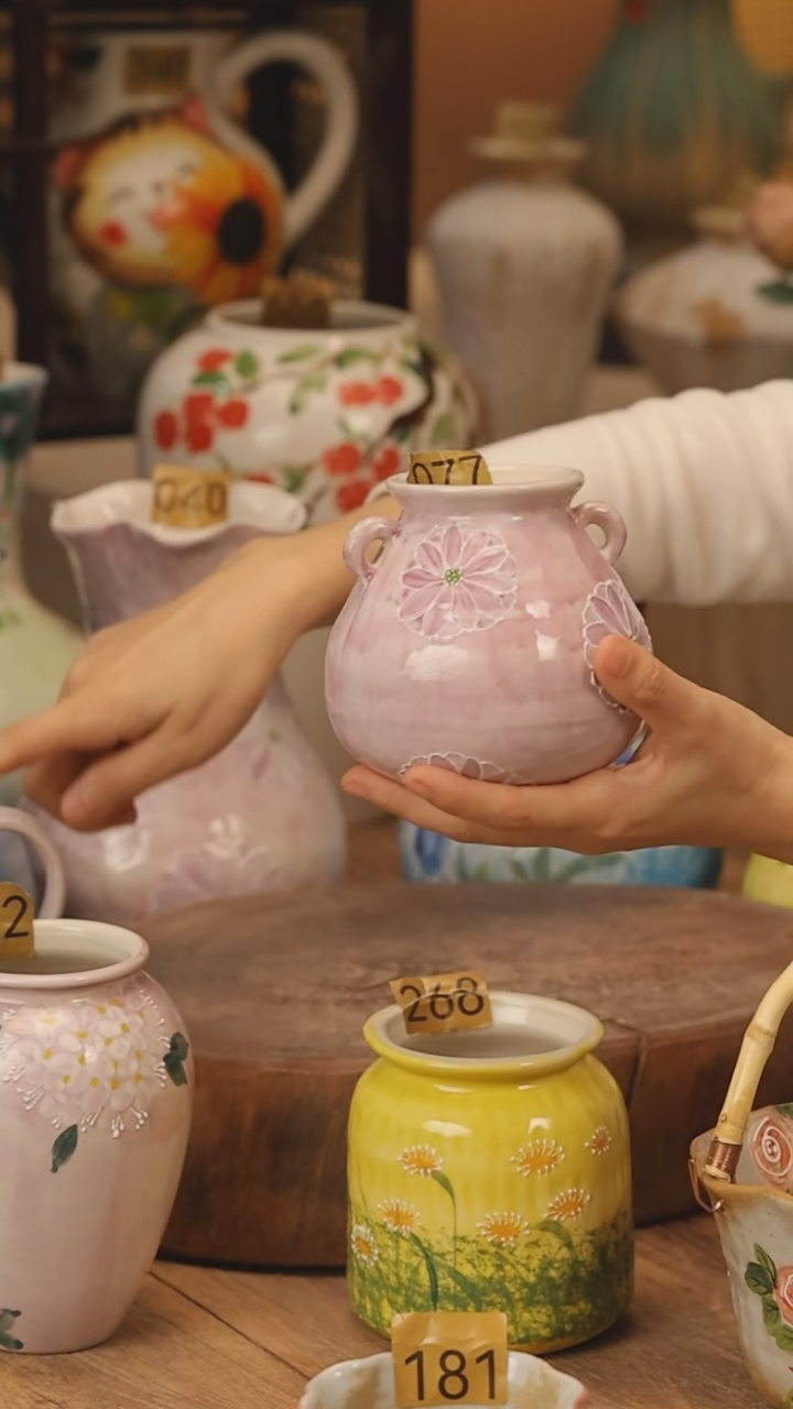 陶瓷景德镇设计师手作花器摆件侘寂风@M077@