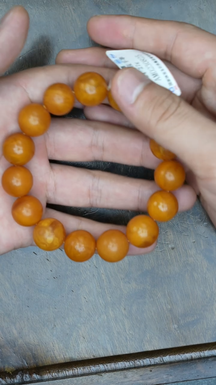 【闪购商品】琥珀裸石未镶嵌老蜡橘皮圆珠手串