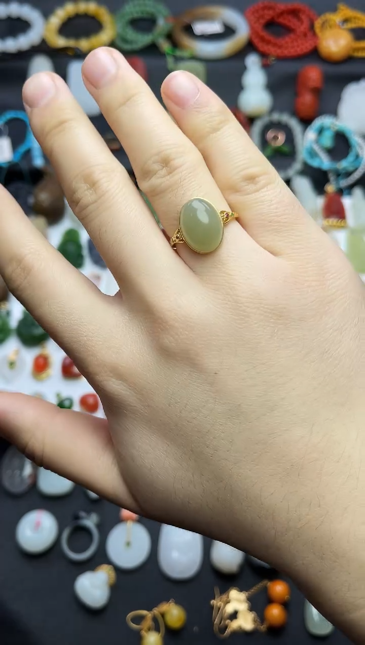 银S925镶嵌戒指和田玉蛋面戒指06