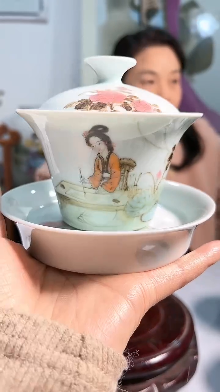 【闪购商品】官窑瓷画院025官窑瓷画院罗金枝仕女三才盖碗