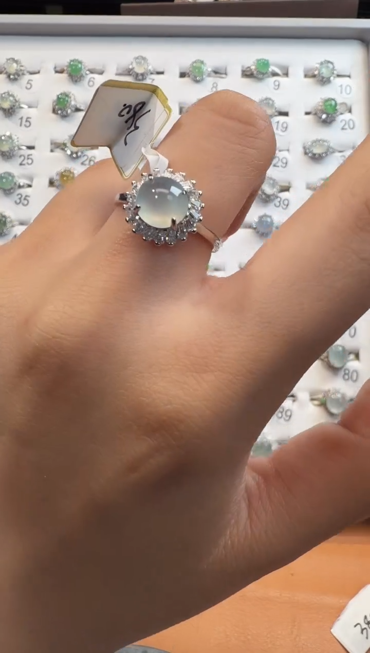 银S925镶嵌戒指翡翠925银镶翡翠戒指镶嵌251