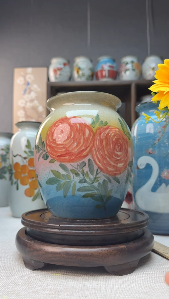 【闪购商品】瓶景德镇手绘陶瓷花瓶无孔高18口13左右