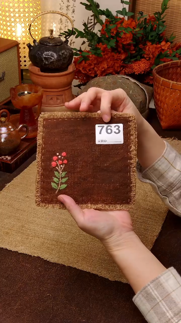 Cici手作刺子绣柿染壶垫杯垫-763