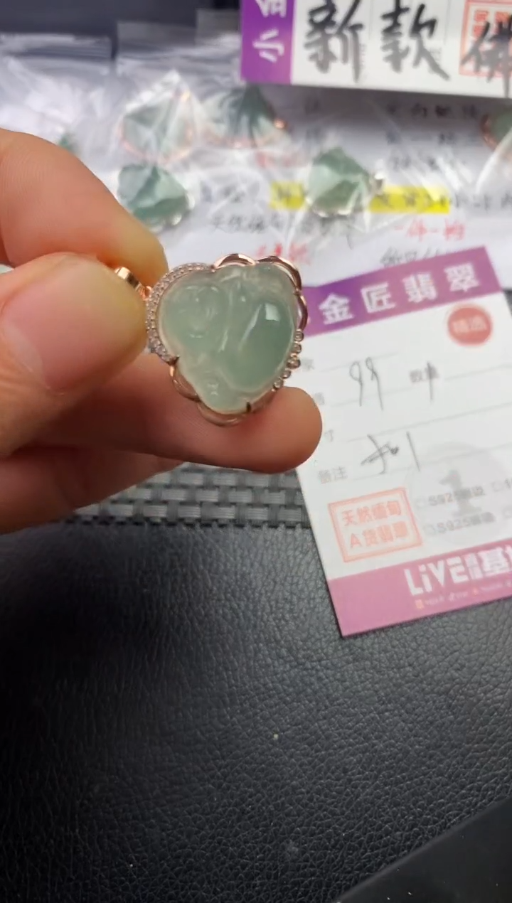 颈饰银S925镶嵌翡翠二**胖挂件