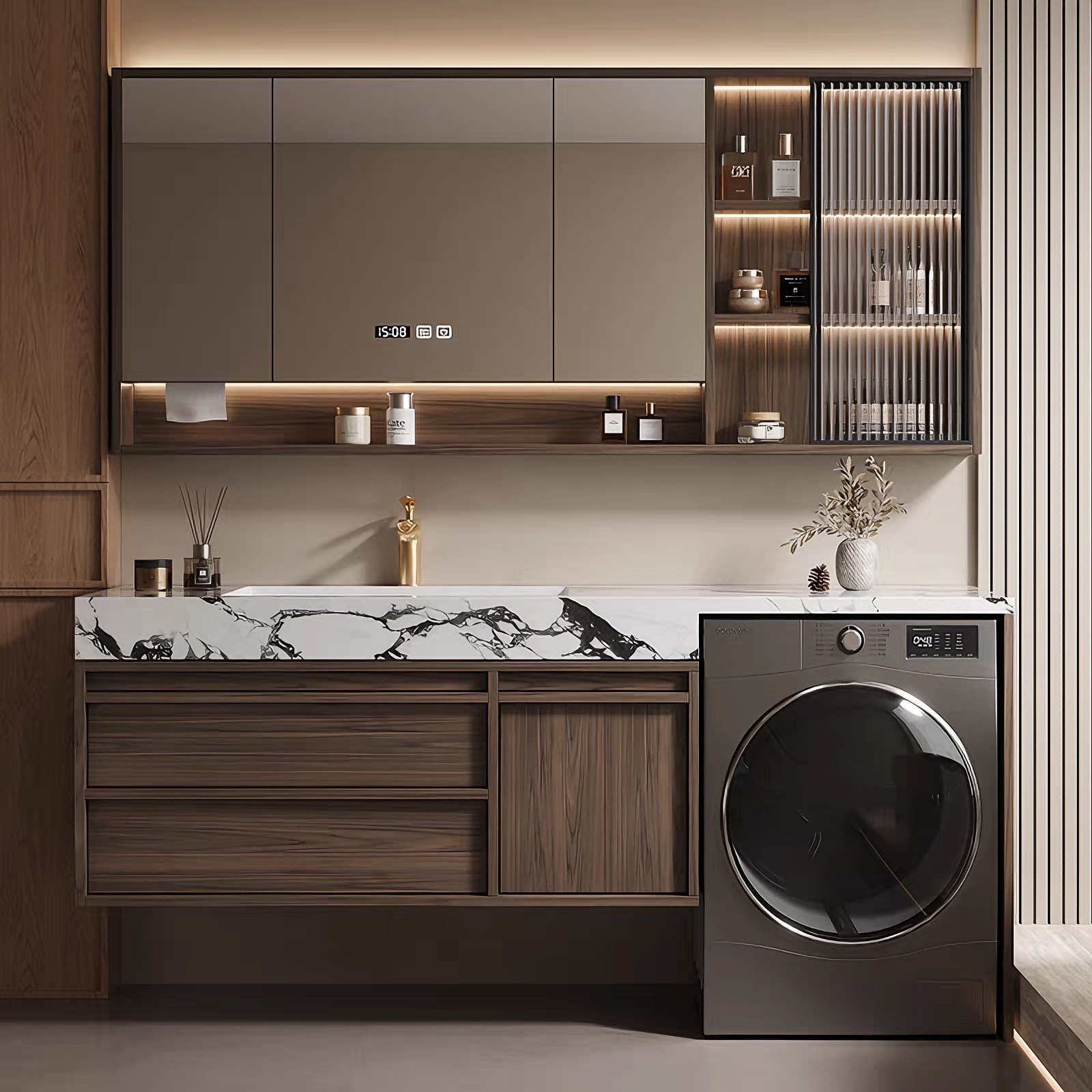 定制阳台洗衣机一体岩板浴室柜组合洗漱台洗脸盆洗手盆