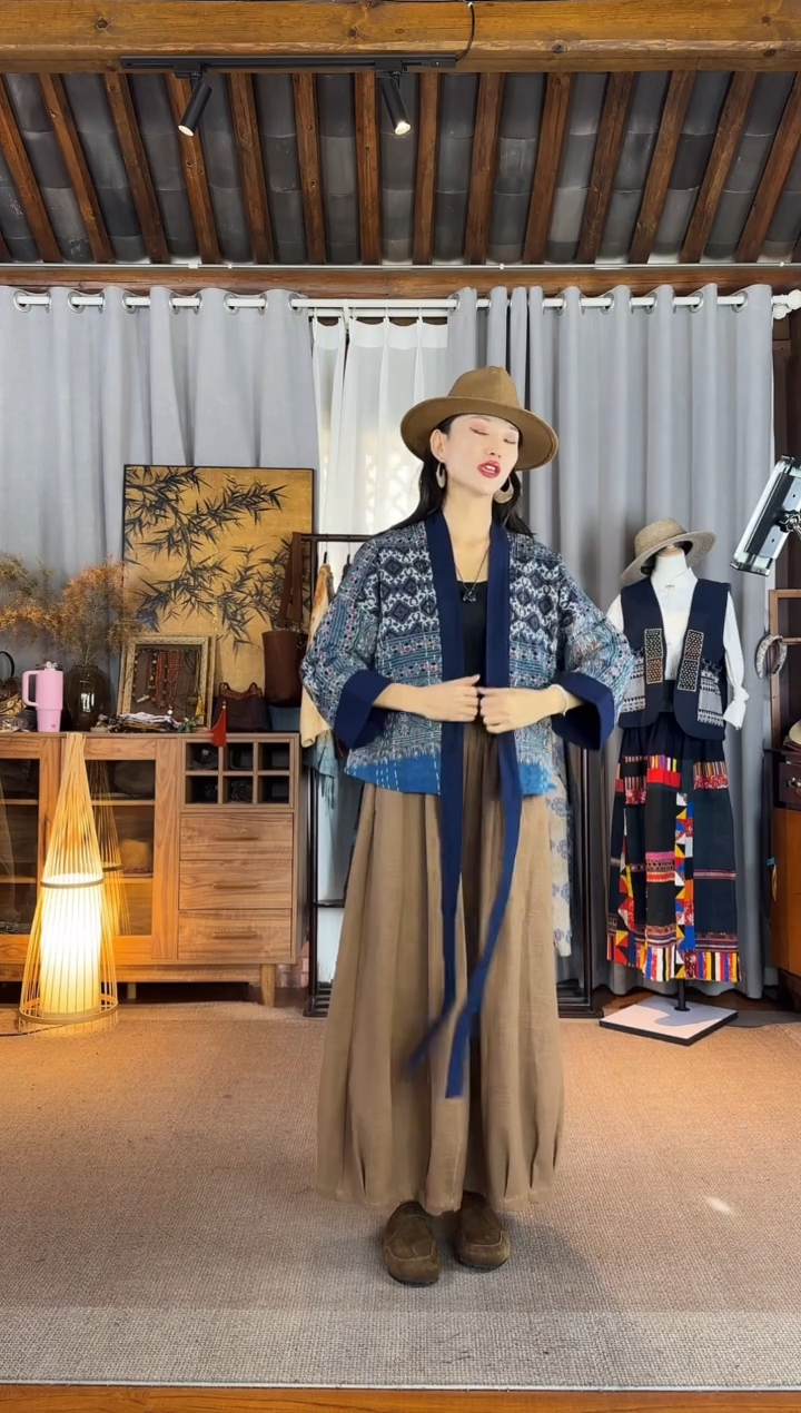 设计师款彩色刺子绣飘带外套