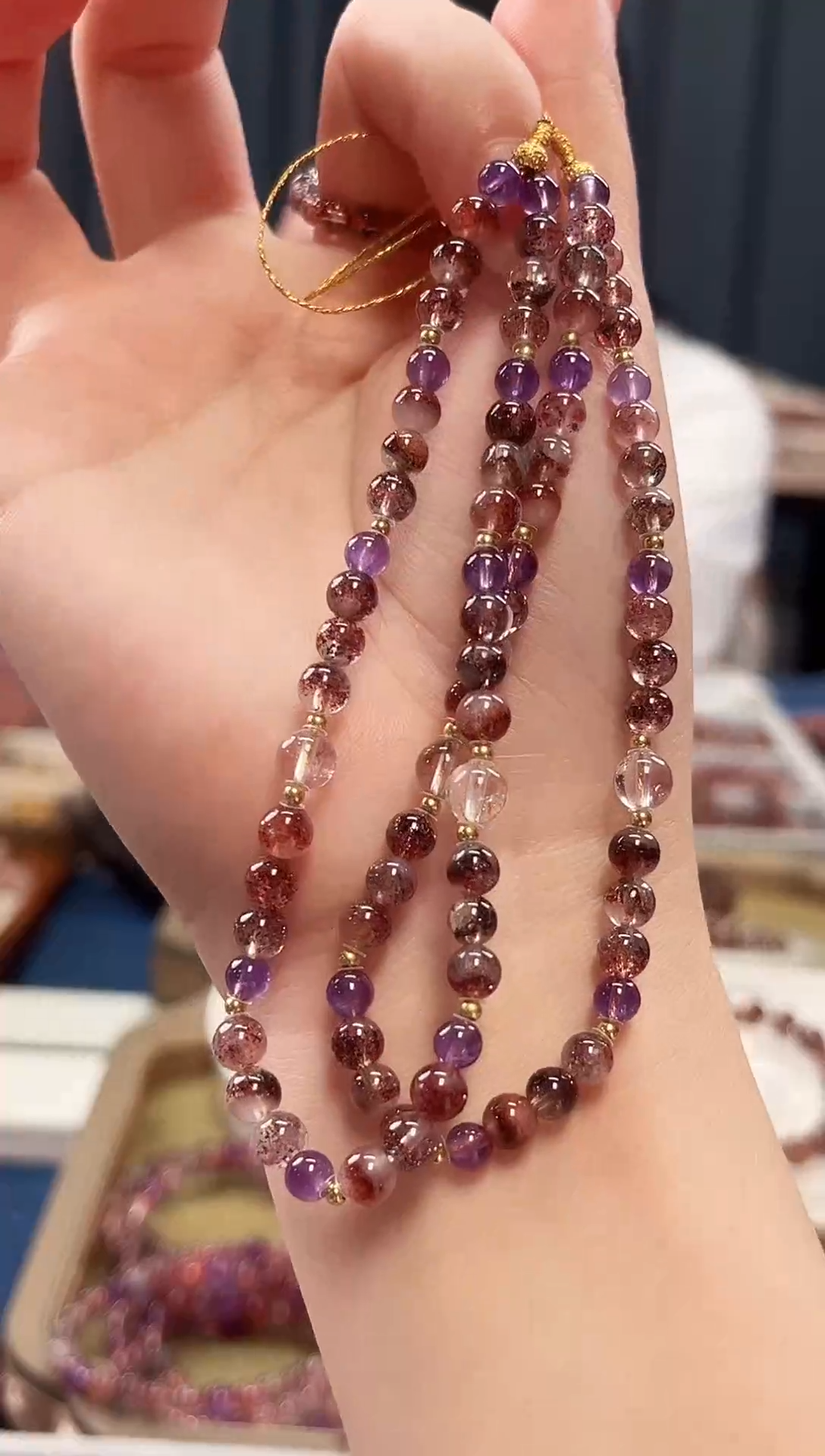 未镶嵌手串水晶金草莓超七手机链4mm【多样性发一】