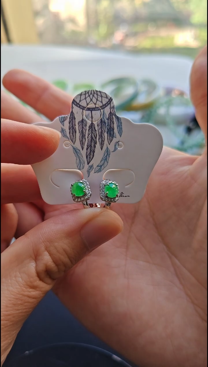 银S925镶嵌翡翠耳饰康**¢翡翠耳饰S925银镶嵌