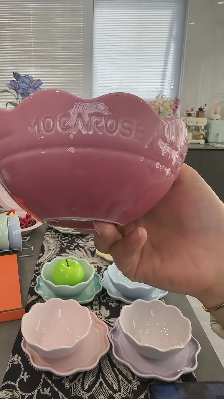 【闪购商品】瓷炻彩花边碗14CM-玫瑰粉