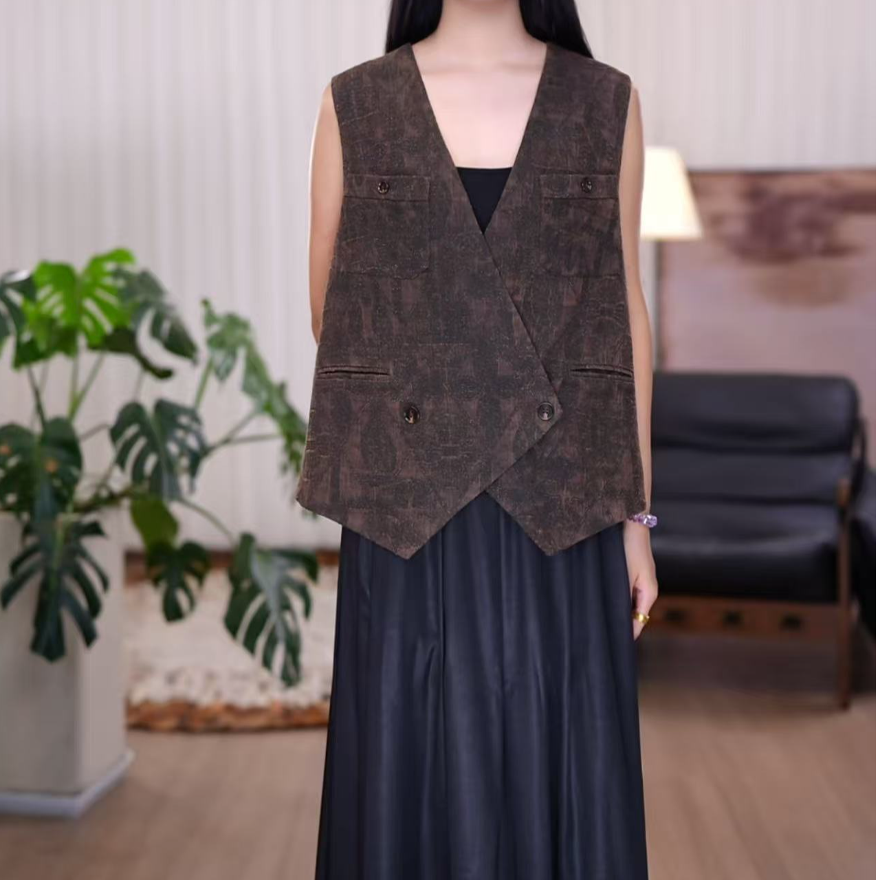 B『念慈』100%柞蚕丝显瘦时尚气质简约修身马甲