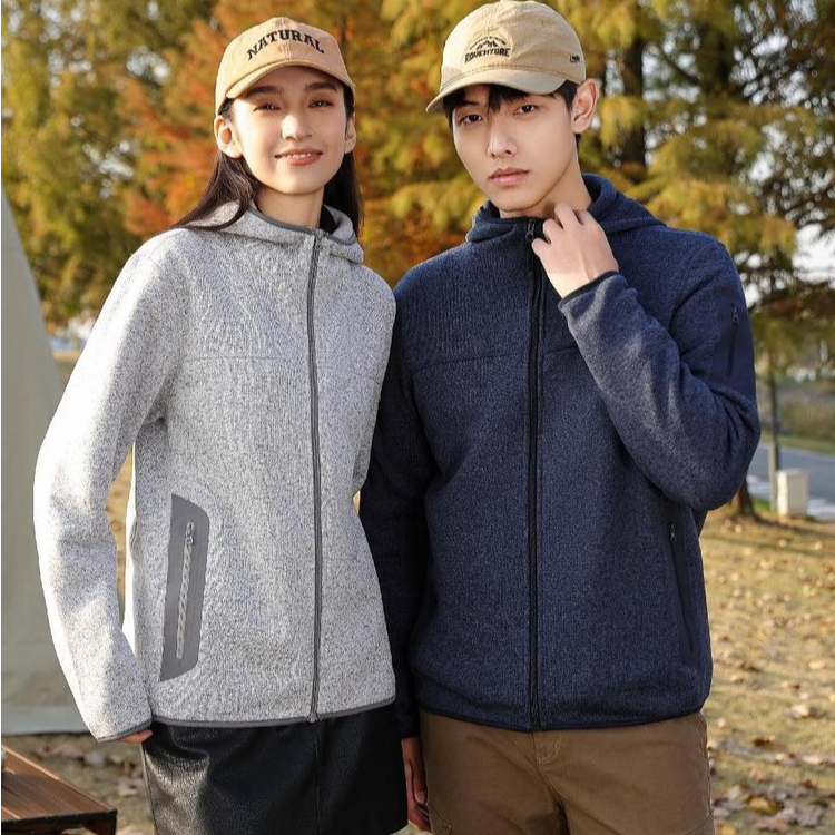 8806 秋冬户外加绒情侣款外套连帽保暖透气抓绒运动瑜伽服外套