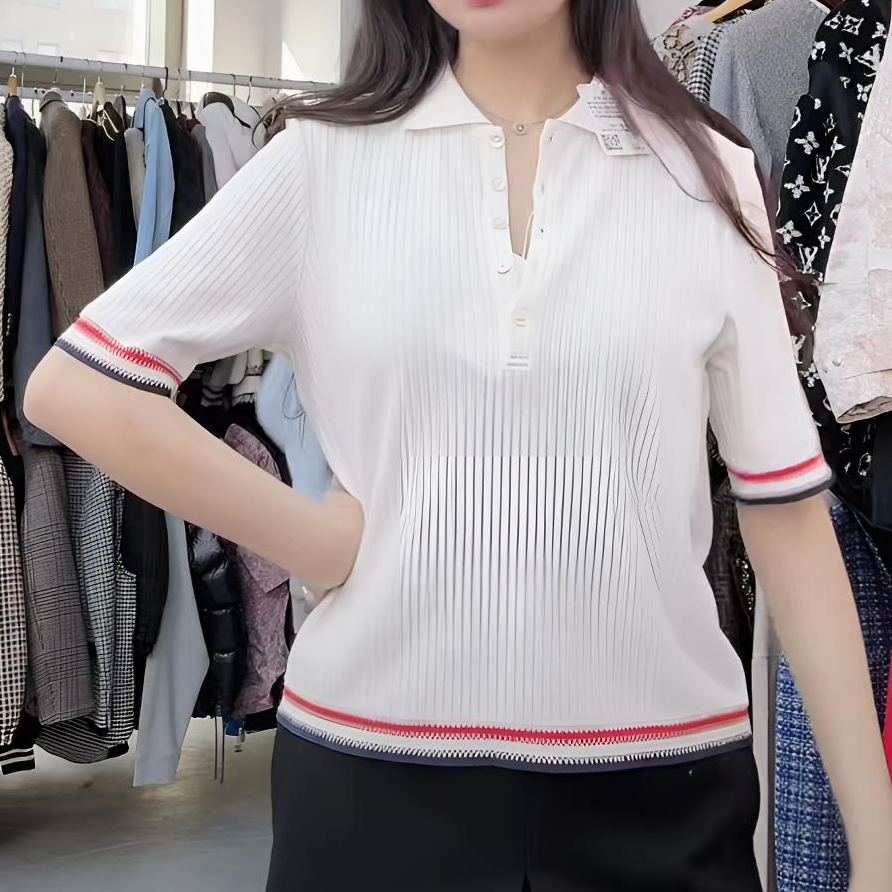 全新未使用 THOMBROWNE 纯色条纹短袖 白色/42