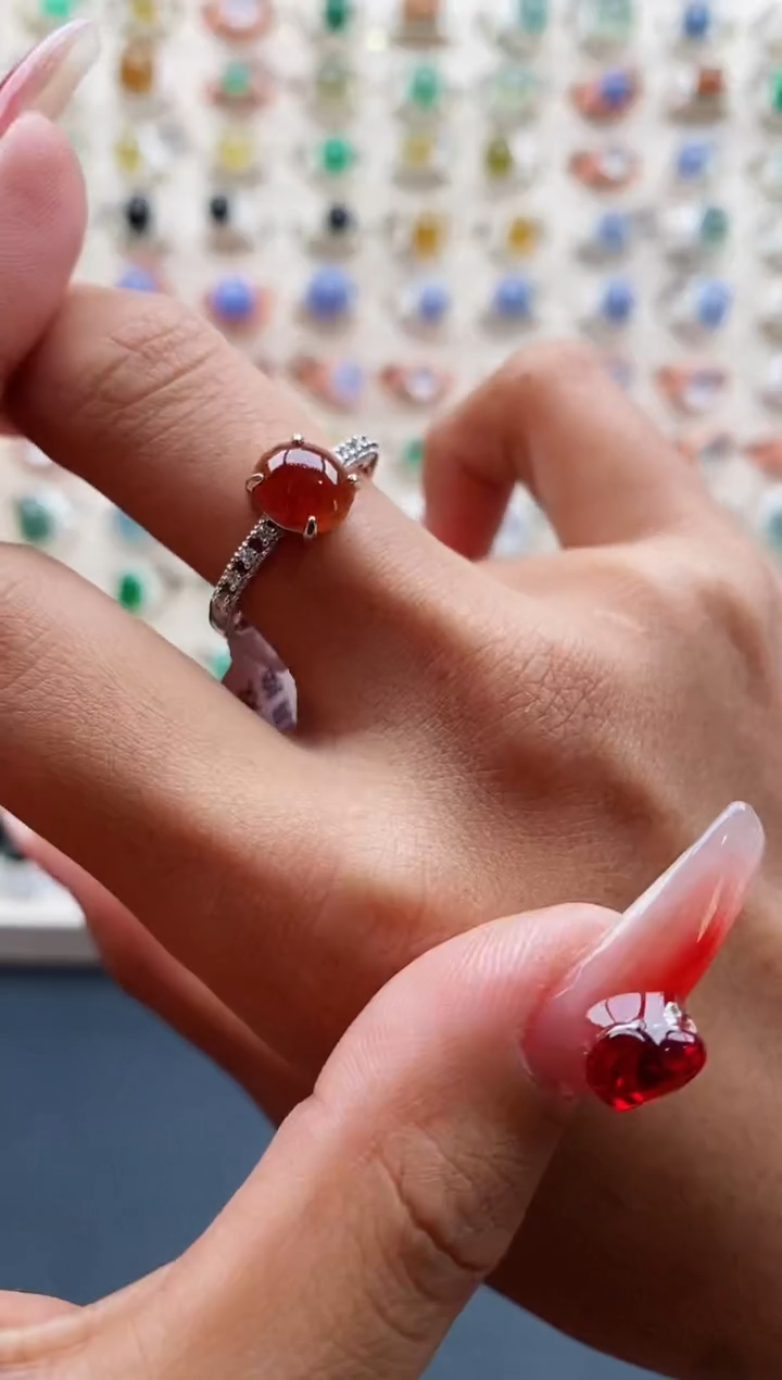 【闪购商品】翡翠戒指银S925镶嵌天然缅甸A货翡翠222 9+7