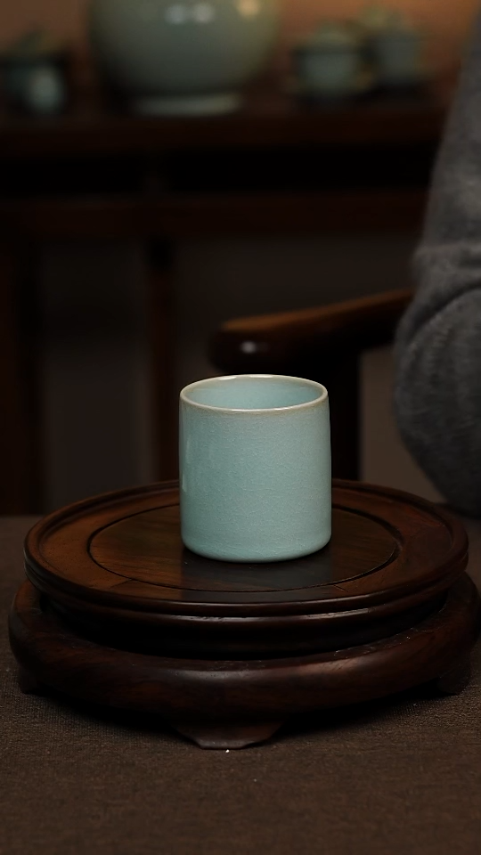 瓷片天青色直口杯100ml微瑕不带礼盒