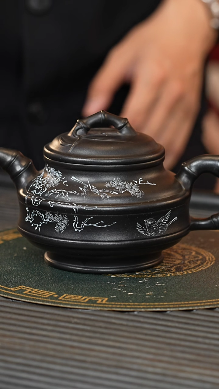 【闪购商品】紫砂茶壶zcp 黑骨烧 双线竹鼓