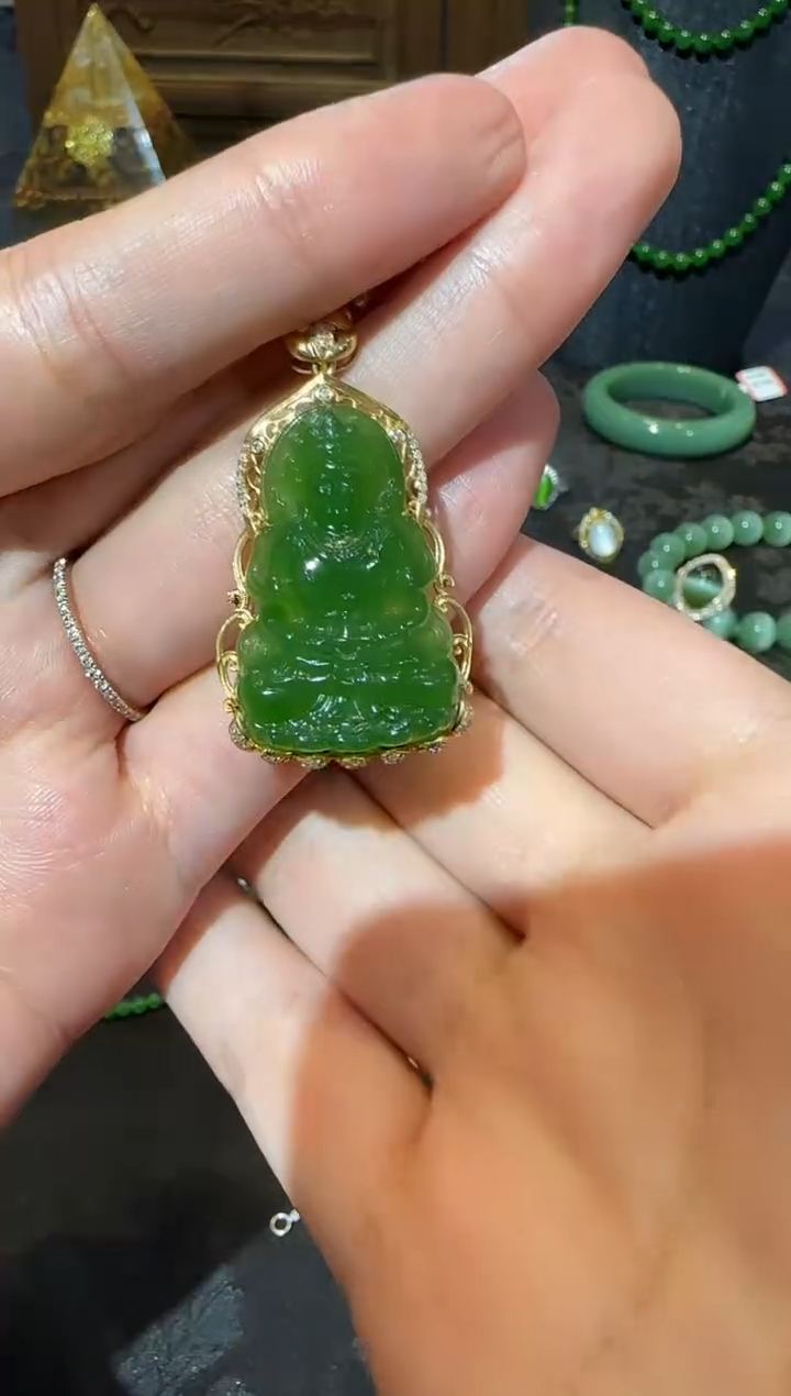 【闪购商品】和田玉吊坠18K金镶嵌1