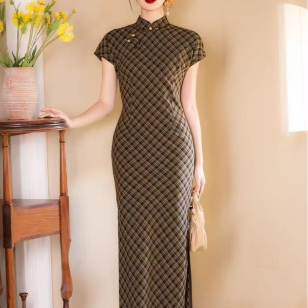 ZY-2506民国小姐黑红咖三色新中式旗袍125cmS-3XL