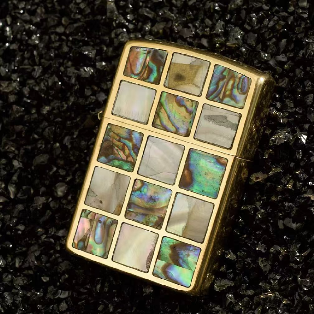  佐罗煤油打火机   原铜方格彩贝男士送礼防风打火机