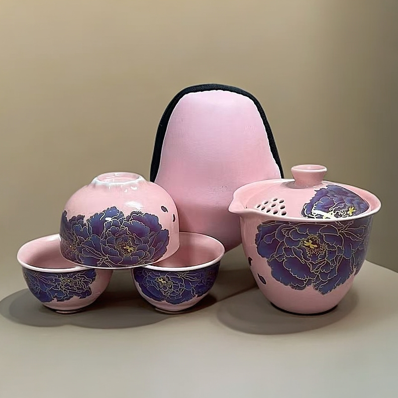 旅行套-粉汝变色牡丹（一壶三杯）ZH675