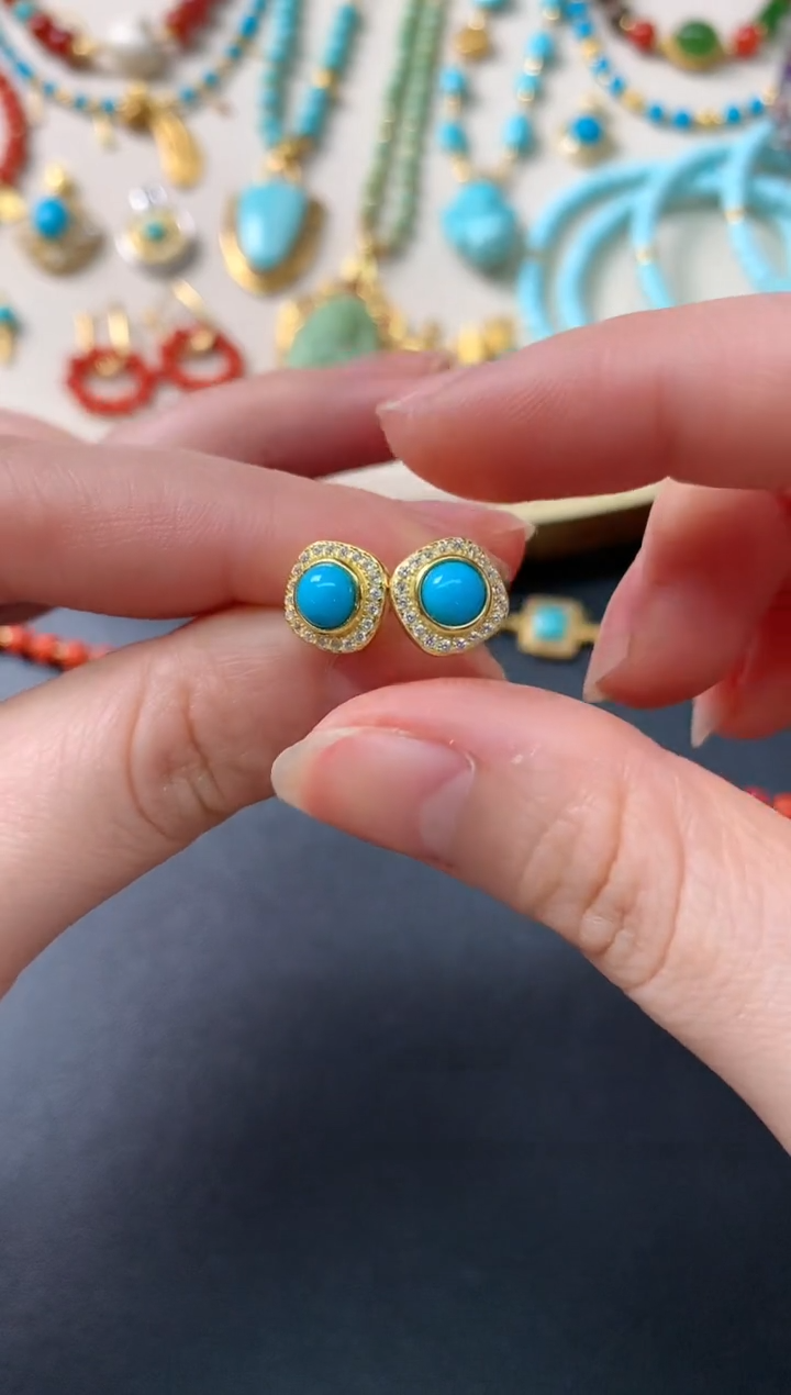 【闪购商品】绿松石耳饰银S925镶嵌R292|299