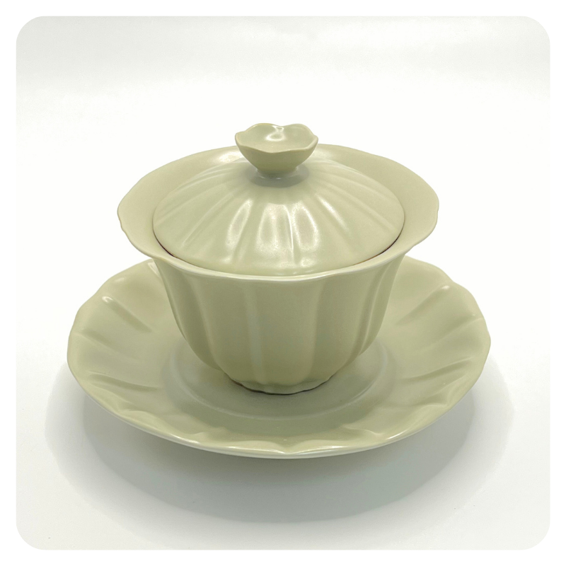 开片.汝黄花型器三才盖碗 | 陶瓷汝窑盖碗茶150cc瑕疵花釉