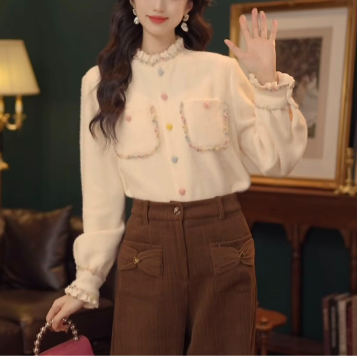 复古港风2025秋冬厚款休闲百搭衬衫长袖打底温柔上衣