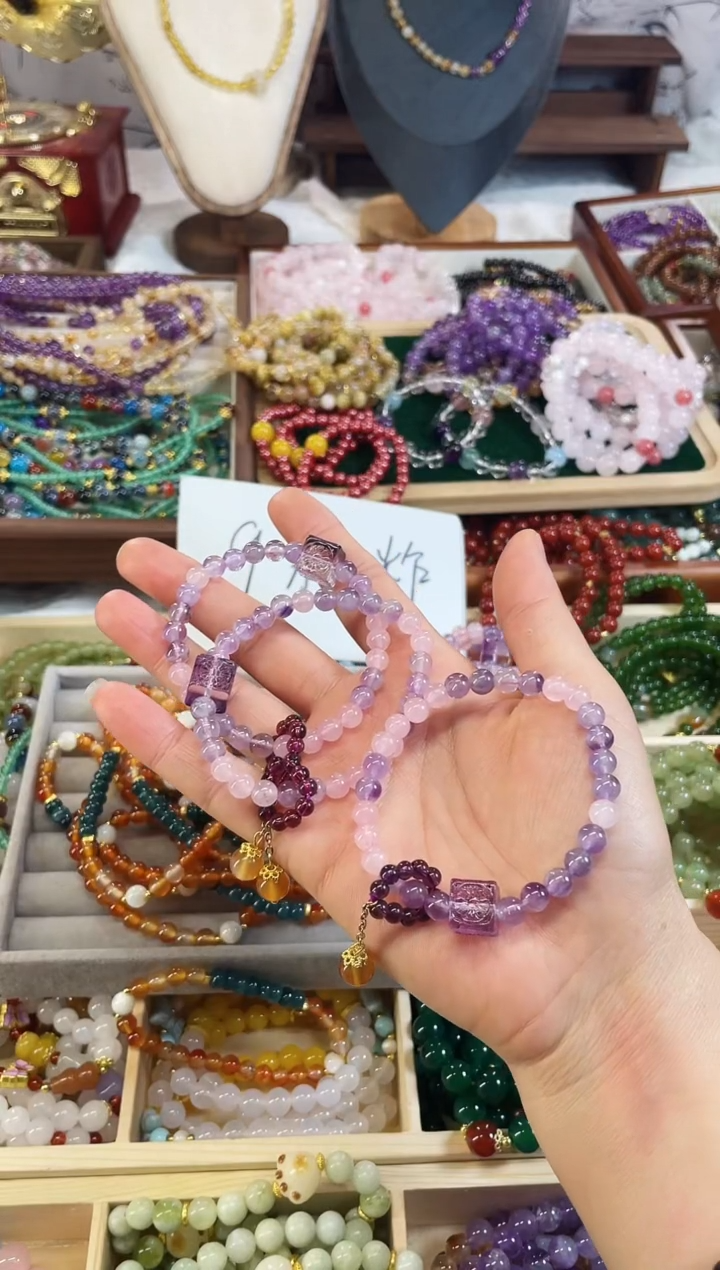 【闪购商品】玛瑙/玉髓手链合金九子单圈水晶玛瑙