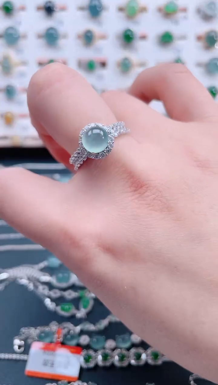 银S925镶嵌戒指翡翠天然翡翠