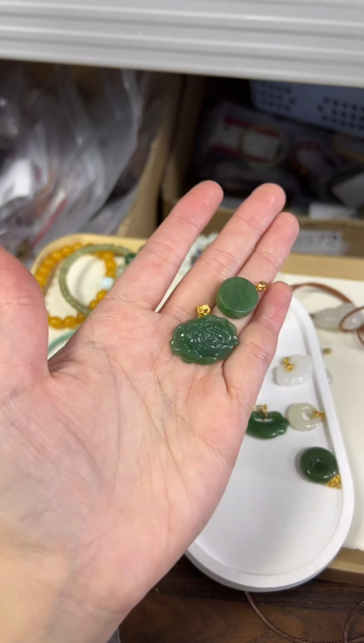 项链银S925镶嵌和田玉孤品和田玉银吊坠三个一组[2771]