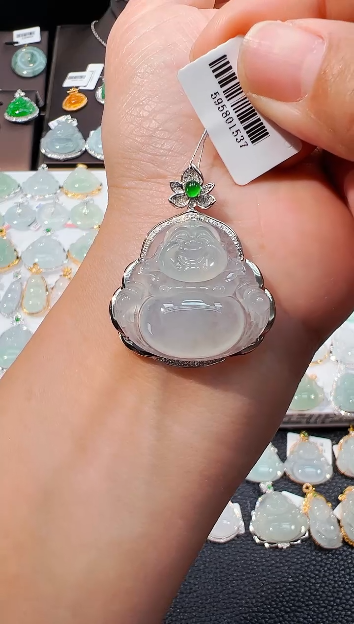 项链18K金镶嵌翡翠佛公吊坠1537