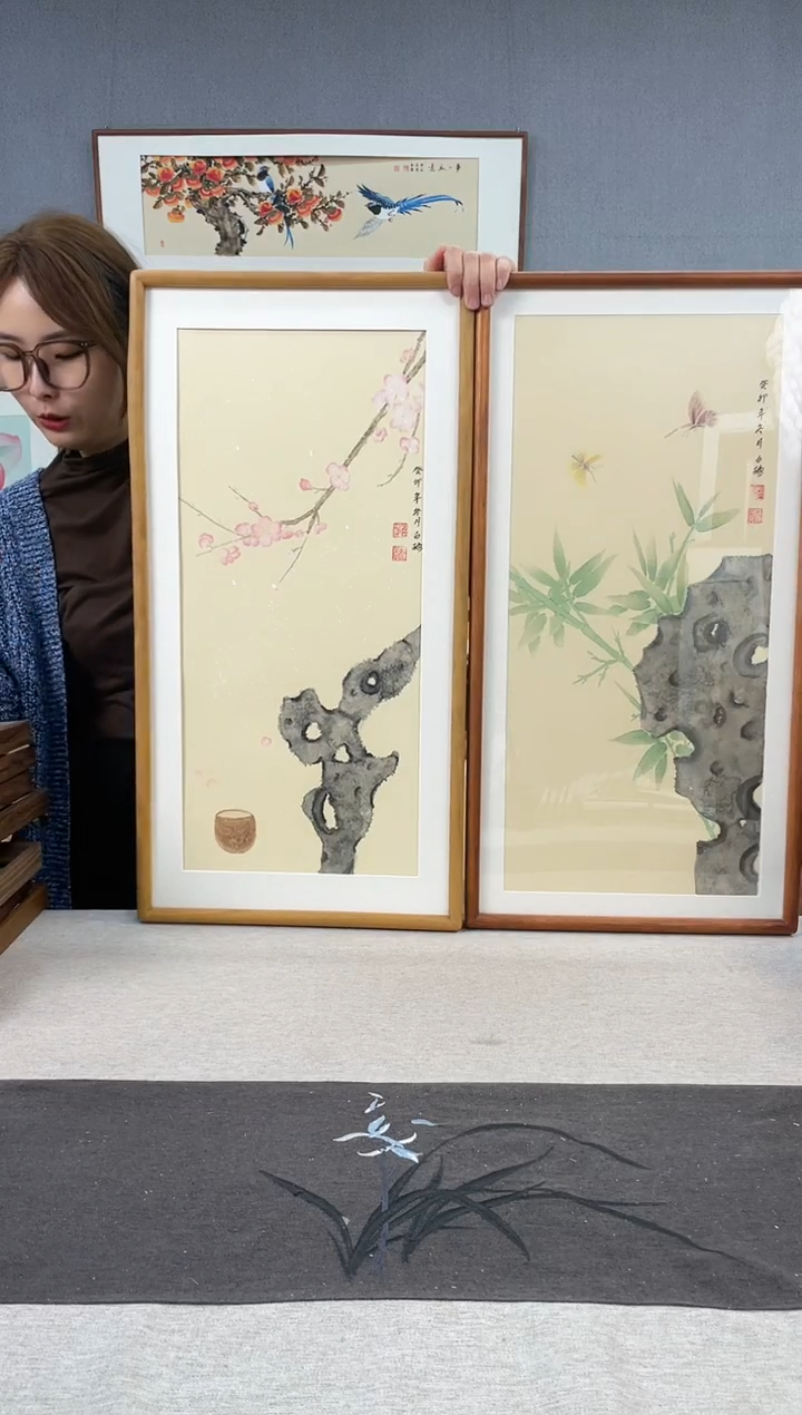 【闪购商品】国画手写手绘带框作品-35*68-两个