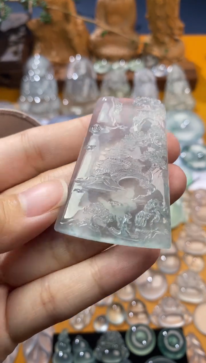 【闪购商品】定制翡翠未镶嵌山水牌50*34*6.0