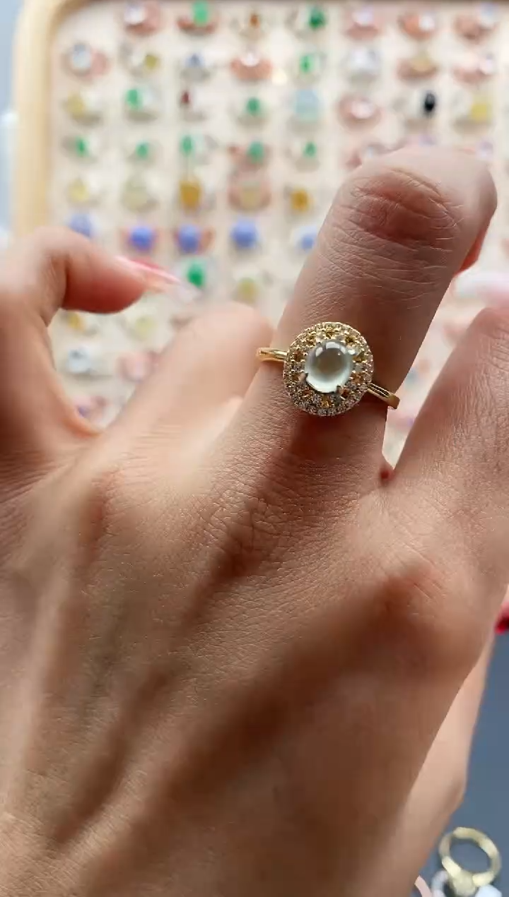 【闪购商品】翡翠戒指银S925镶嵌缅甸天然A货翡翠222 4+6