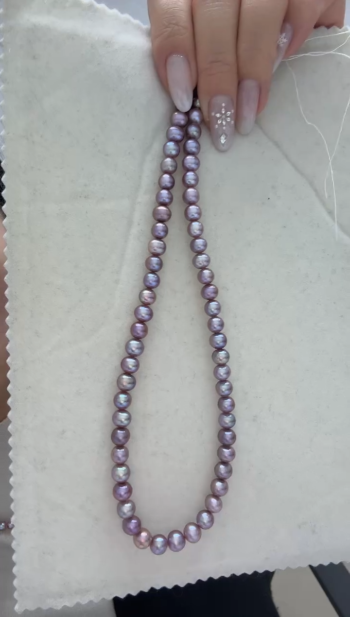 颈饰银S925镶嵌淡水珍珠浓紫 无核 6.3-7.3