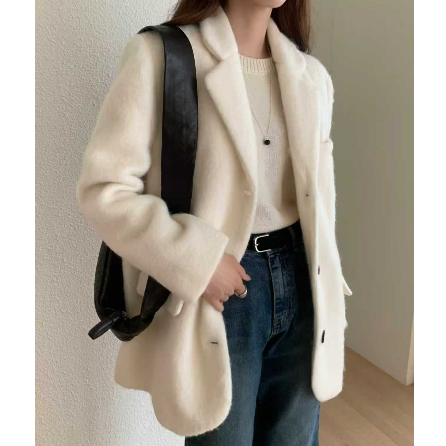 No退No换韩国东大门女装2025新款中长款毛毛外套女034c