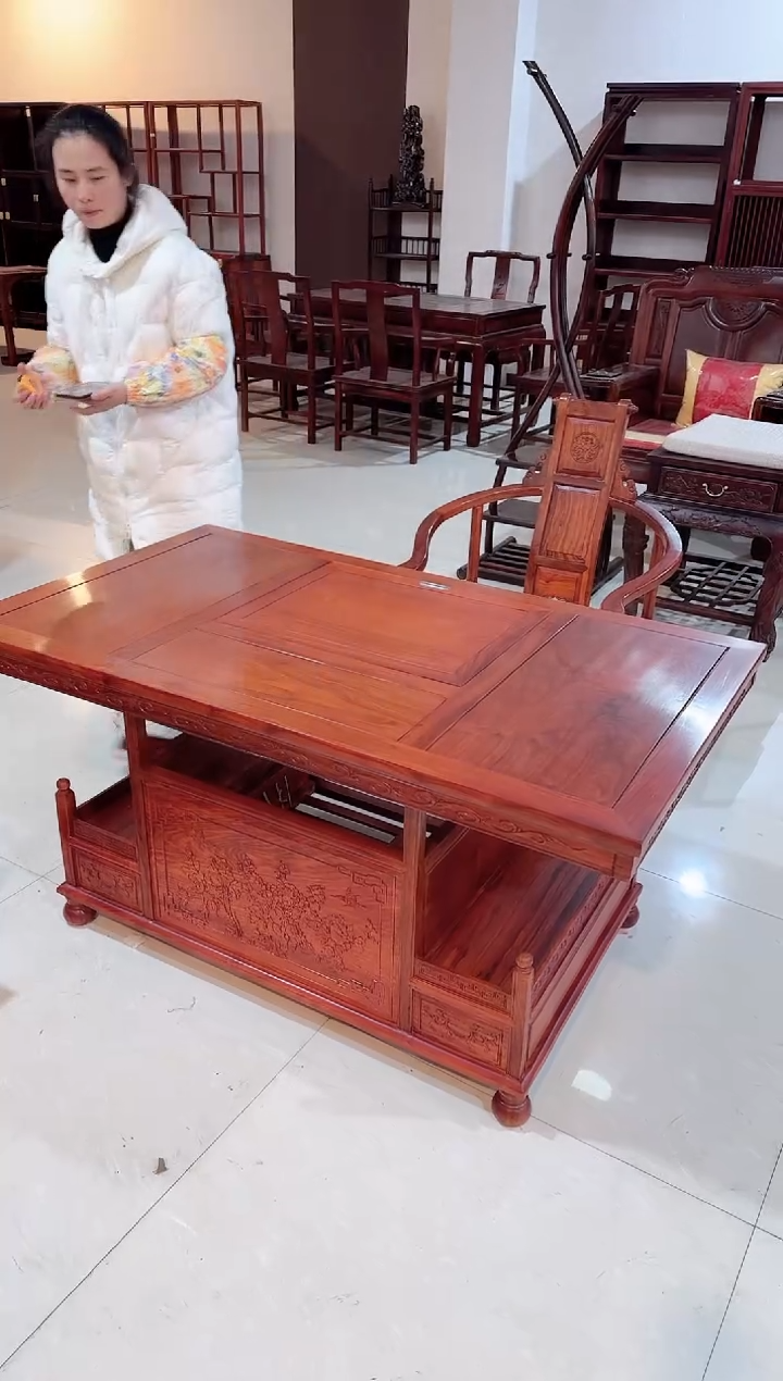 花梨木类家具国标红木刺猬紫檀茶桌两件套