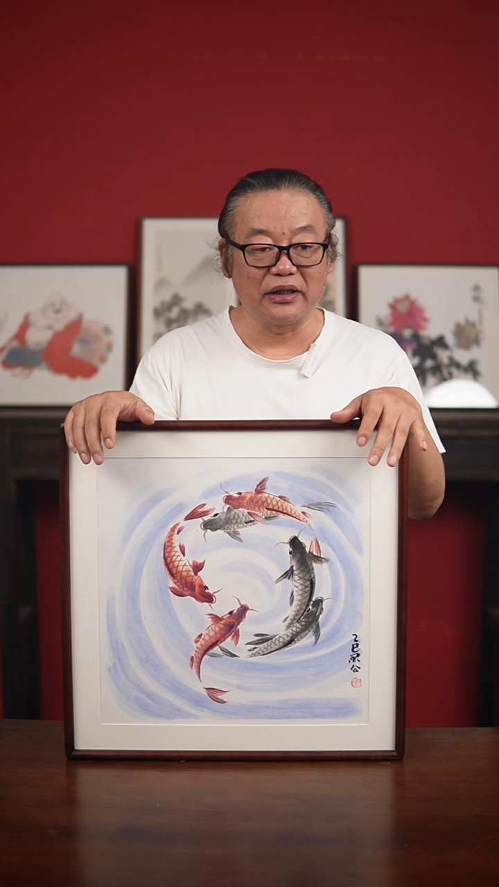 国画手绘-52*52带框李庆云作品