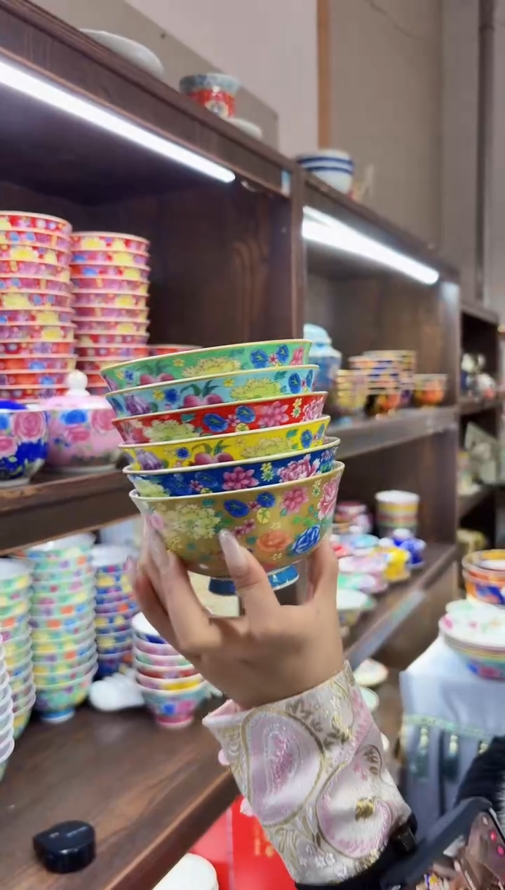 珐琅 4.5英寸饭碗6个景德镇餐具  