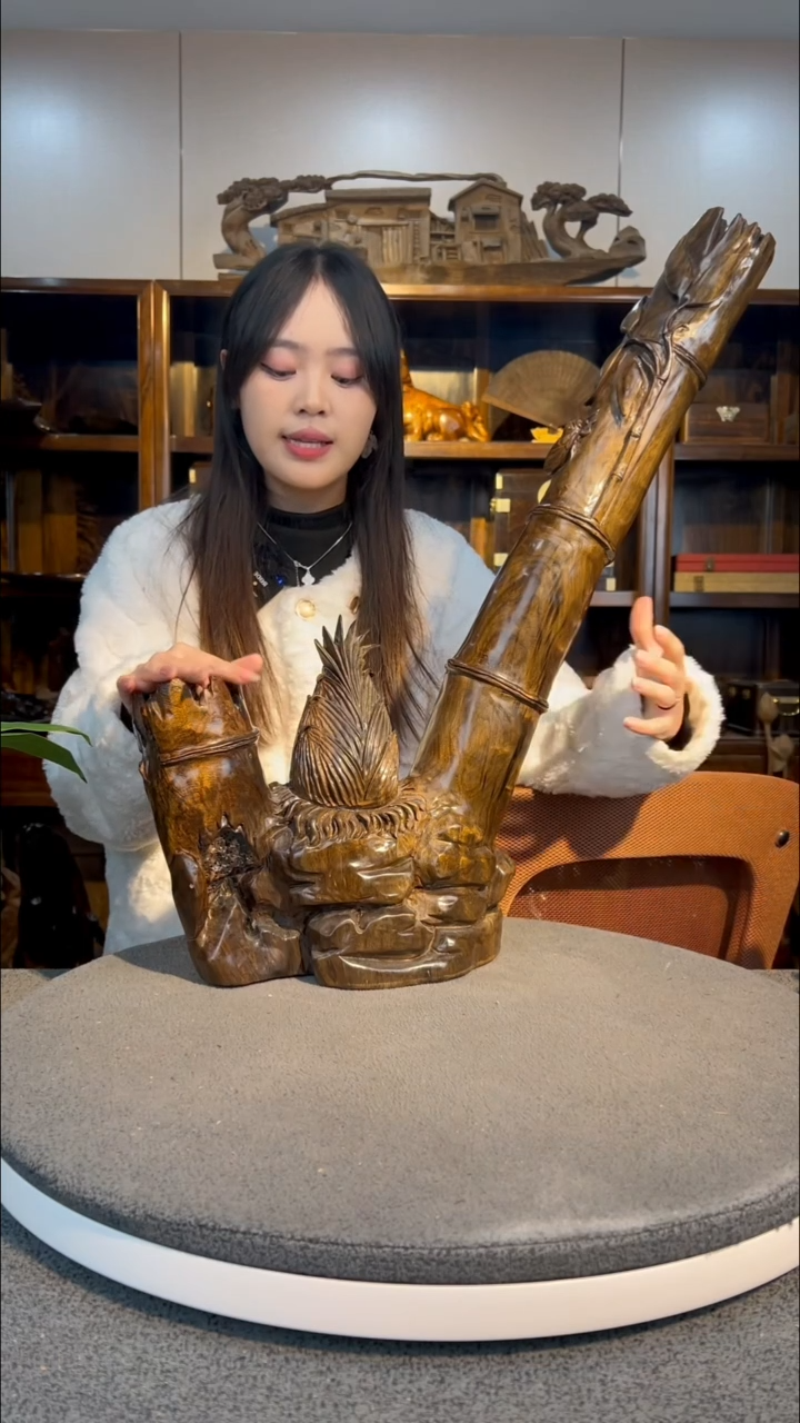 【闪购商品】金丝楠木雕竹报平安3