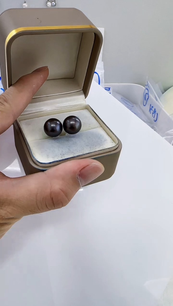 银S925镶嵌海水珍珠DA大溪地耳钉12-13 y253