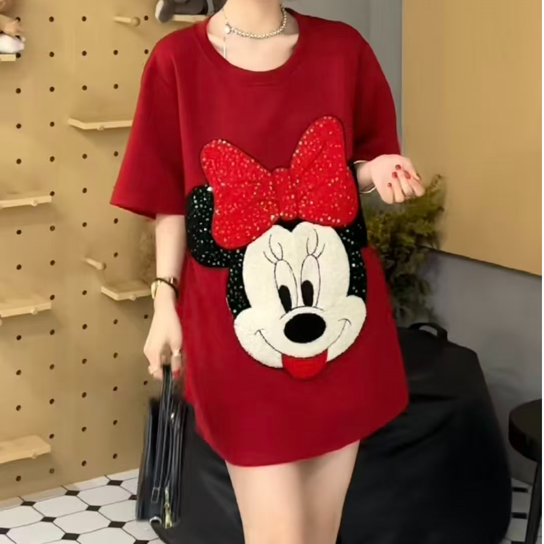 秋冬季新款宽松显瘦短袖特体大码300斤可穿米奇大衫打底T桖560