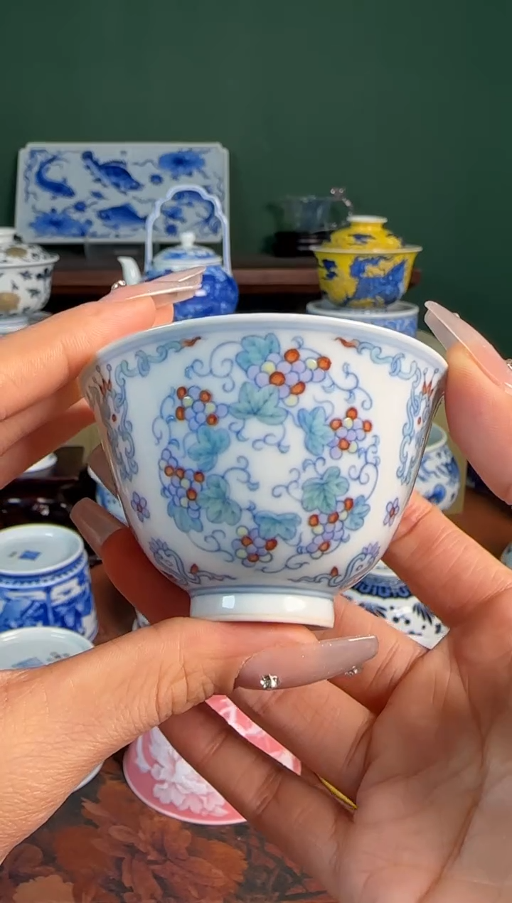 【闪购商品】杯望月怀古 斗彩 葡萄 杯