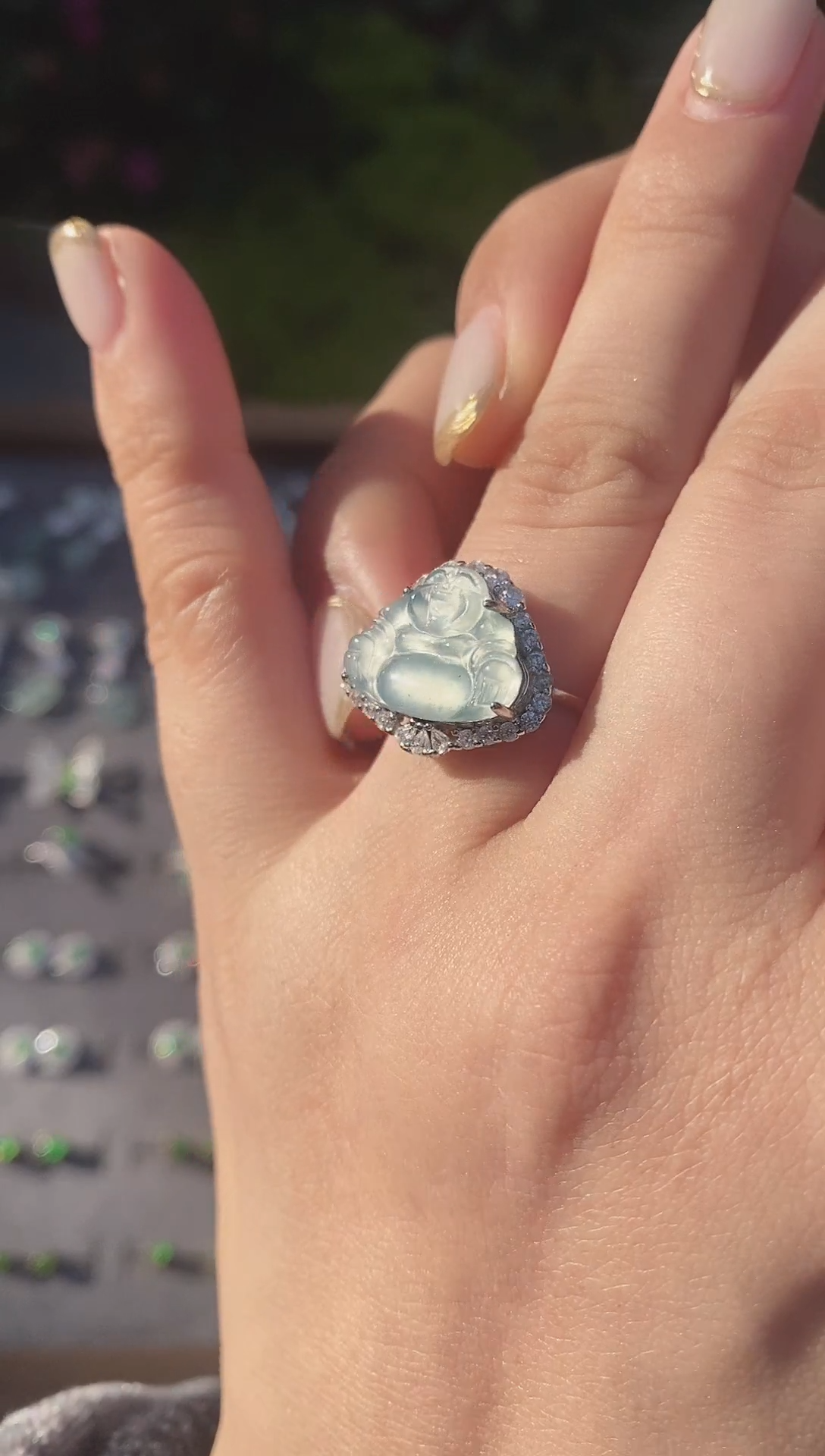 【闪购商品】翡翠耳饰银S925镶嵌天然A货冰种翡翠戒指