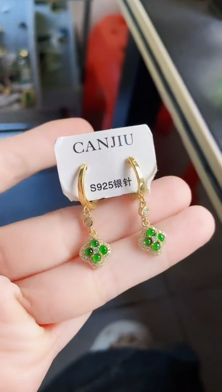 【闪购商品】翡翠银S925镶嵌耳饰6546464