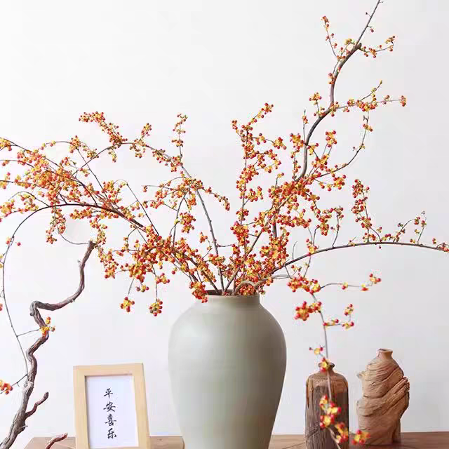 南蛇藤高端花材花瓶高档红色室内装饰家居干花客厅摆件