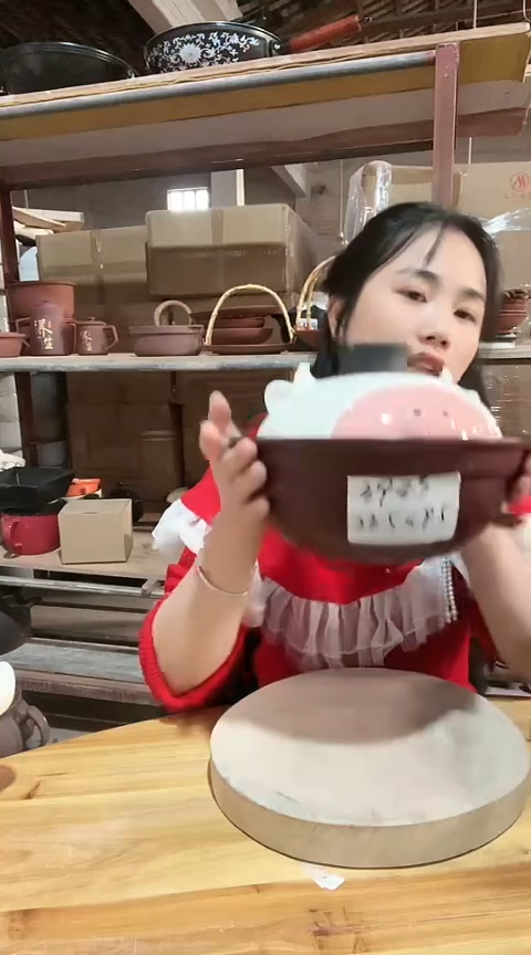 陶瑕疵咖色砂锅碗带盖3933